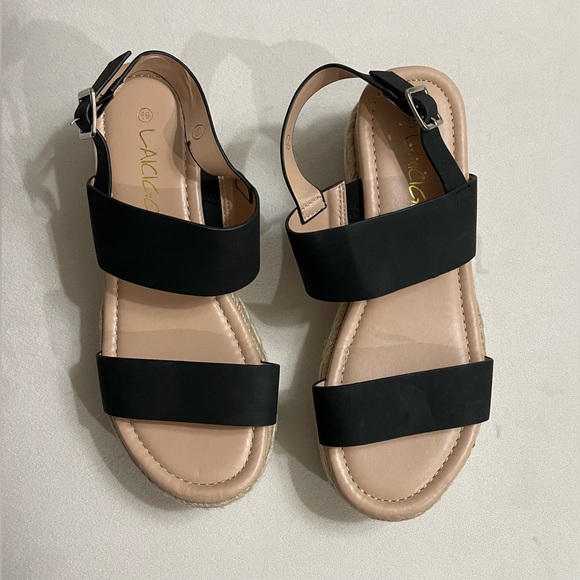 NEW LAICIGO Platform Espadrilles Ankle Buckle Strap Open Toe Wedge Sandals 6.5 - Picture 4 of 11